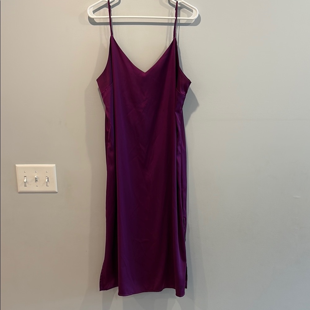 Purple  Slip Midi Dress Spaghetti Strap V-Neck